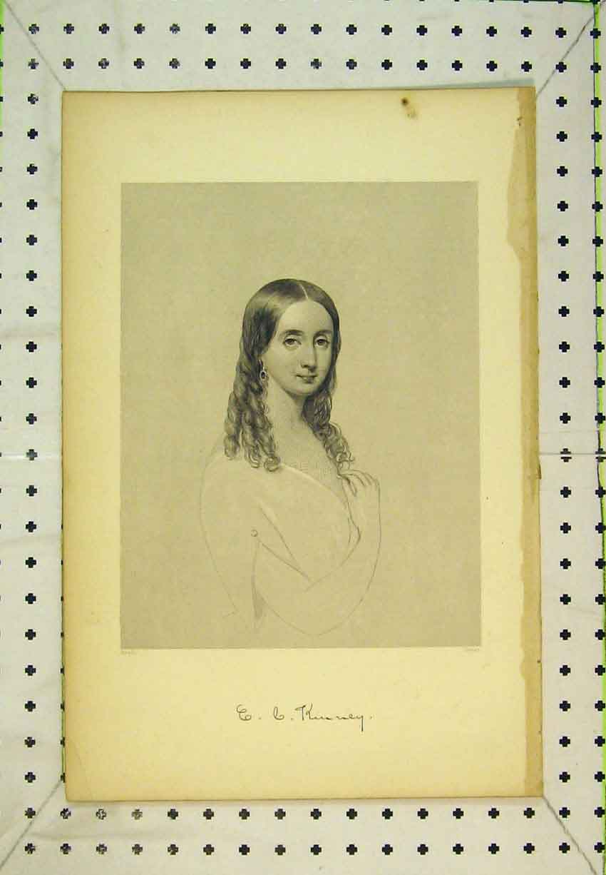 Original Old Antique Print Portrait Beautiful Woman Kinney Hair Wringlets