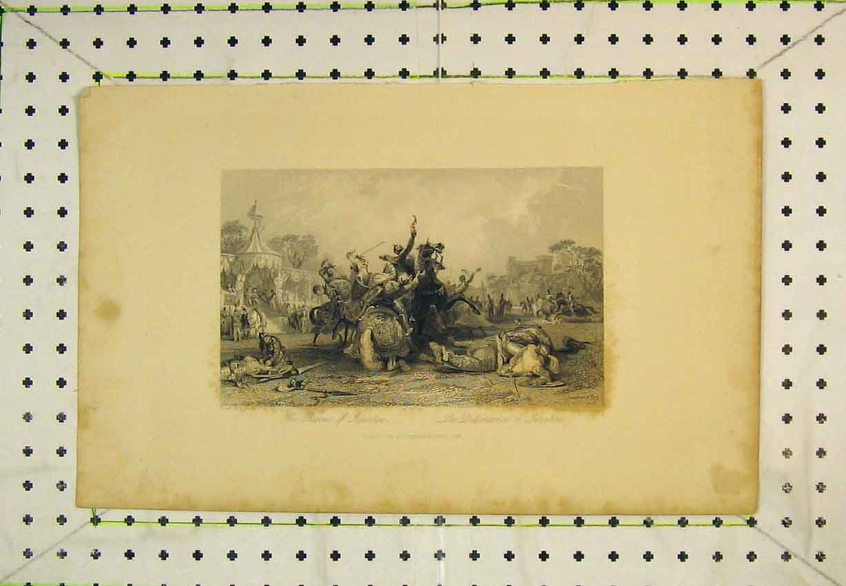 Original Old Antique Print 1843 Scene Rescue Ivanhoe Men Horses Battle 19th