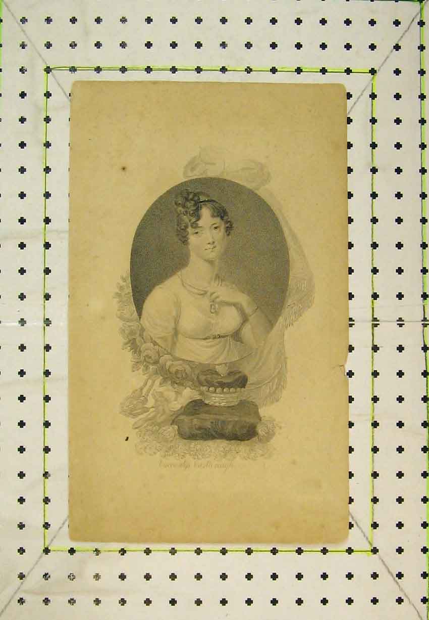 Original Old Antique Print Portrait Viscountess Castlereagn Crown Lady