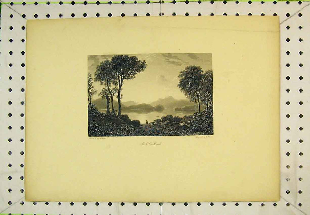 Old Antique Print View Inch Cailleach River Mountains Trees Lake Scotland