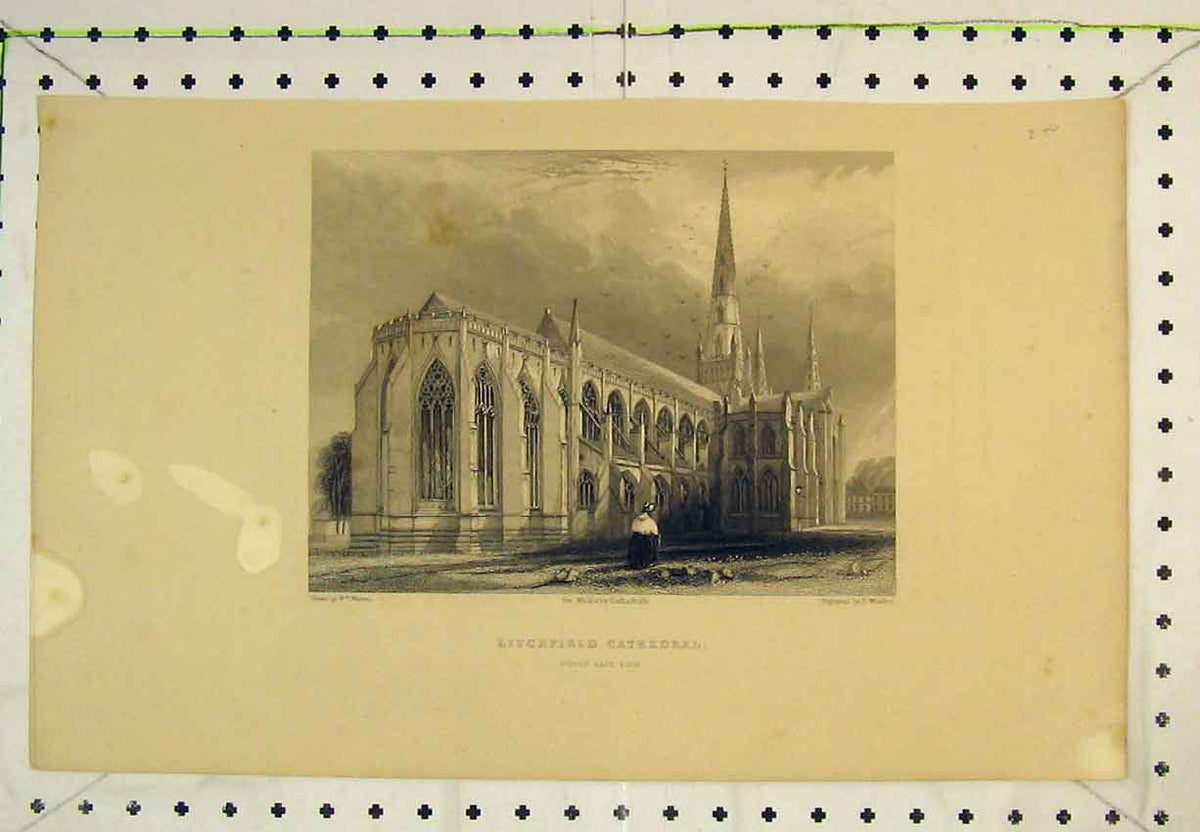 Original Old Antique Print Winkles Cathedral Litchfield North East View Church