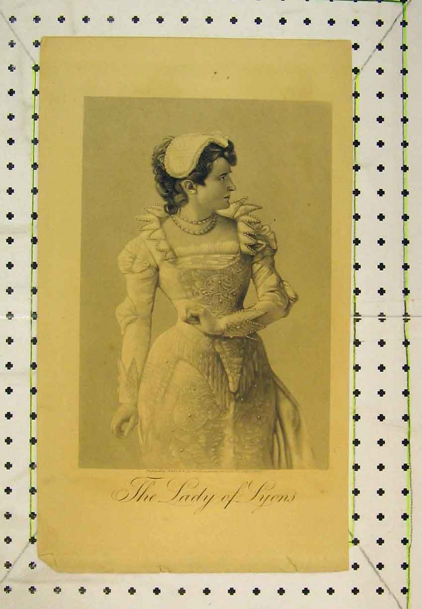 Original Old Antique Print Portrati Lady Lyons Beautiful Woman Dress