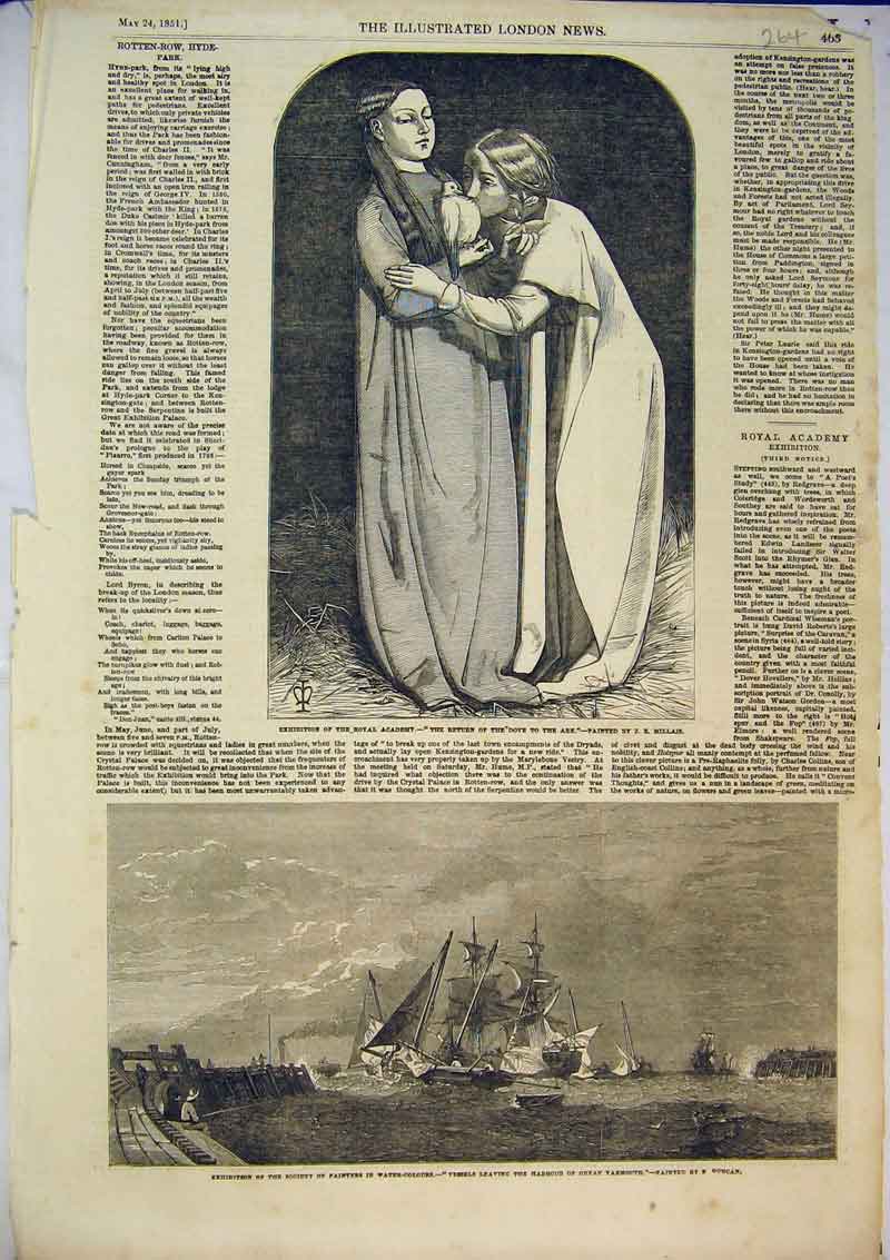 Old Antique Print 1851 Return Dove Ark Bird Ship Leaving Harbour Yarmouth 19th