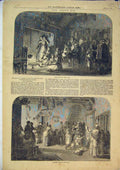 Old Antique Print 1852 New Years Eve Celebrations Cake Party Family Scene 19th