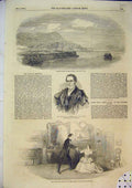 Original Old Antique Print 1852 Foynes Harbour River Shannon Princess Theatre