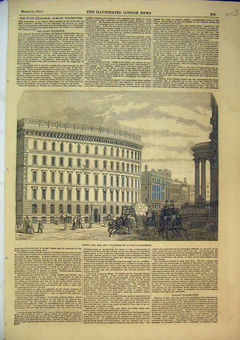 Old Antique Print 1854 Cook Sons Warehouse St Pauls Churchyard Horse Cart 19th
