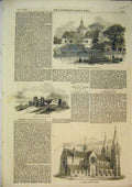 Original Old Antique Print 1854 Ninians Cathedral Perth Castle Union Workhouse
