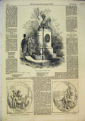 Original Old Antique Print 1854 Hood Memorial Kensal Green Statue Bridge Sighs