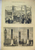 Old Antique Print 1877 Cleopatra Needle Prince Wales Naval Ship Britannia 19th