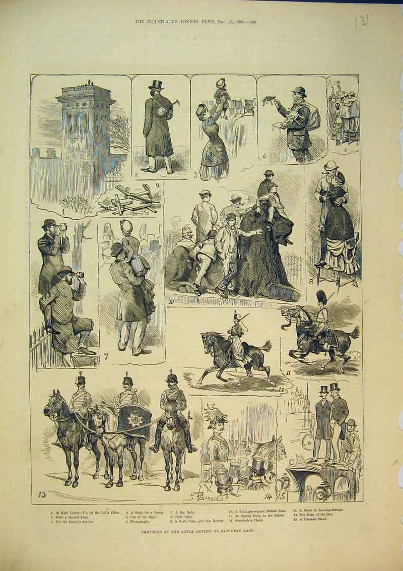 Old Antique Print Royal Review 1882 India Office Horse Trafalgar Square 19th