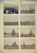 Original Old Antique Print 1889 Sailing Matches Royal Yacht Thames Club Steamer