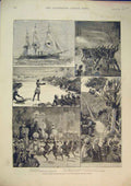 Original Old Antique Print 1892 Prince Albert Victor George Bacchante Ship Fiji