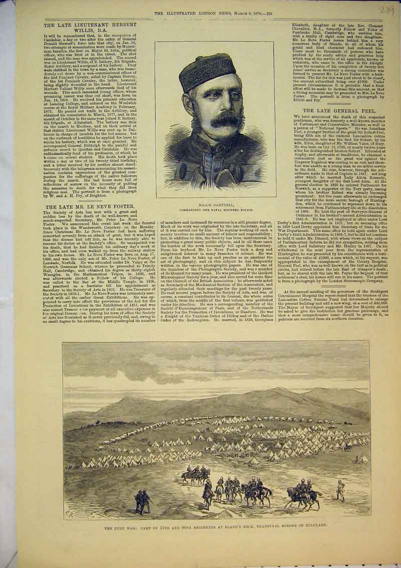 Old Antique Print 1879 Zulu War Camp Eland Neck Transvaal Major Dartnell 19th
