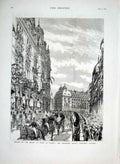 Old Antique Print Royal Procession Passing Grosvenor Mansions London 1876 19th