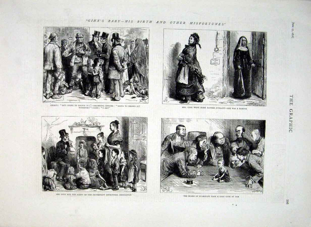 Original Old Antique Print Ginn'S Baby His Birth & Misfortunes 1876 Victorian