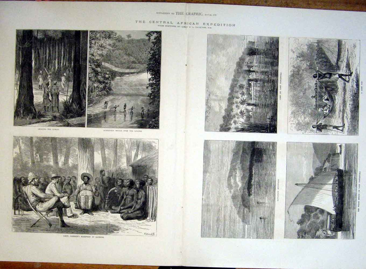 Original Old Antique Print The Central African Expedition 1876 Cameron 19th