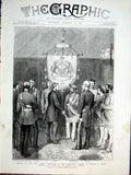 Original Old Antique Print Banner For Maharajah Scindiah Gwalior 1877 India 19th