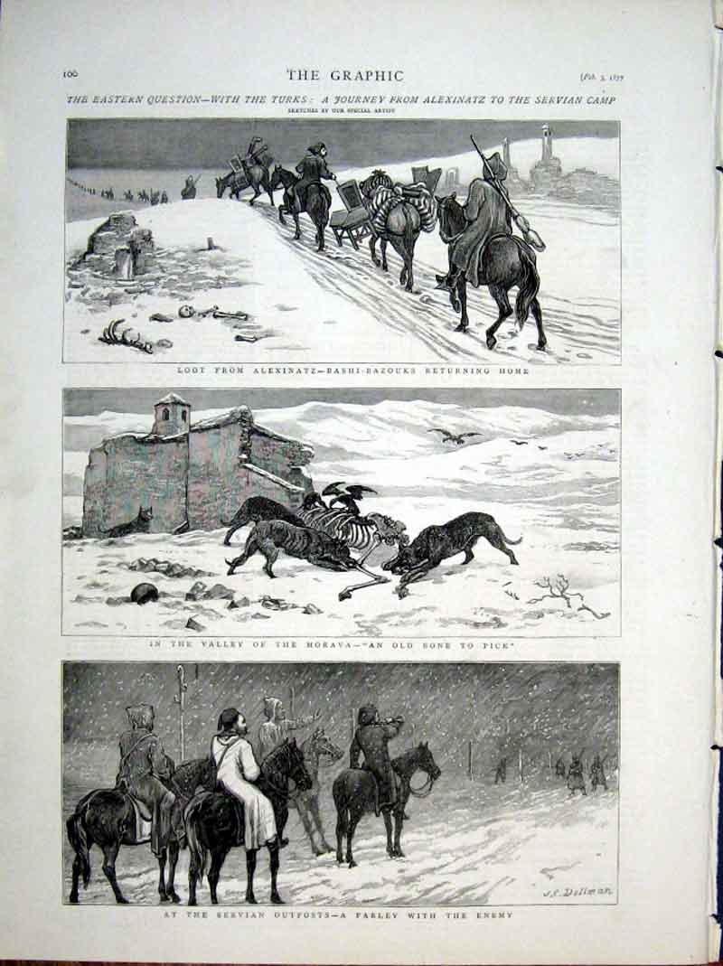Original Old Antique Print With Turks From Alexinatz To Servian Camp 1877 19th