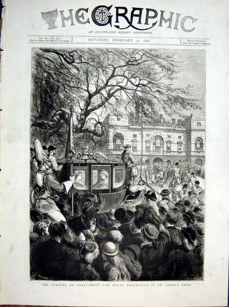 Original Old Antique Print Queen Victtoria Procession St James 1877 146 19th