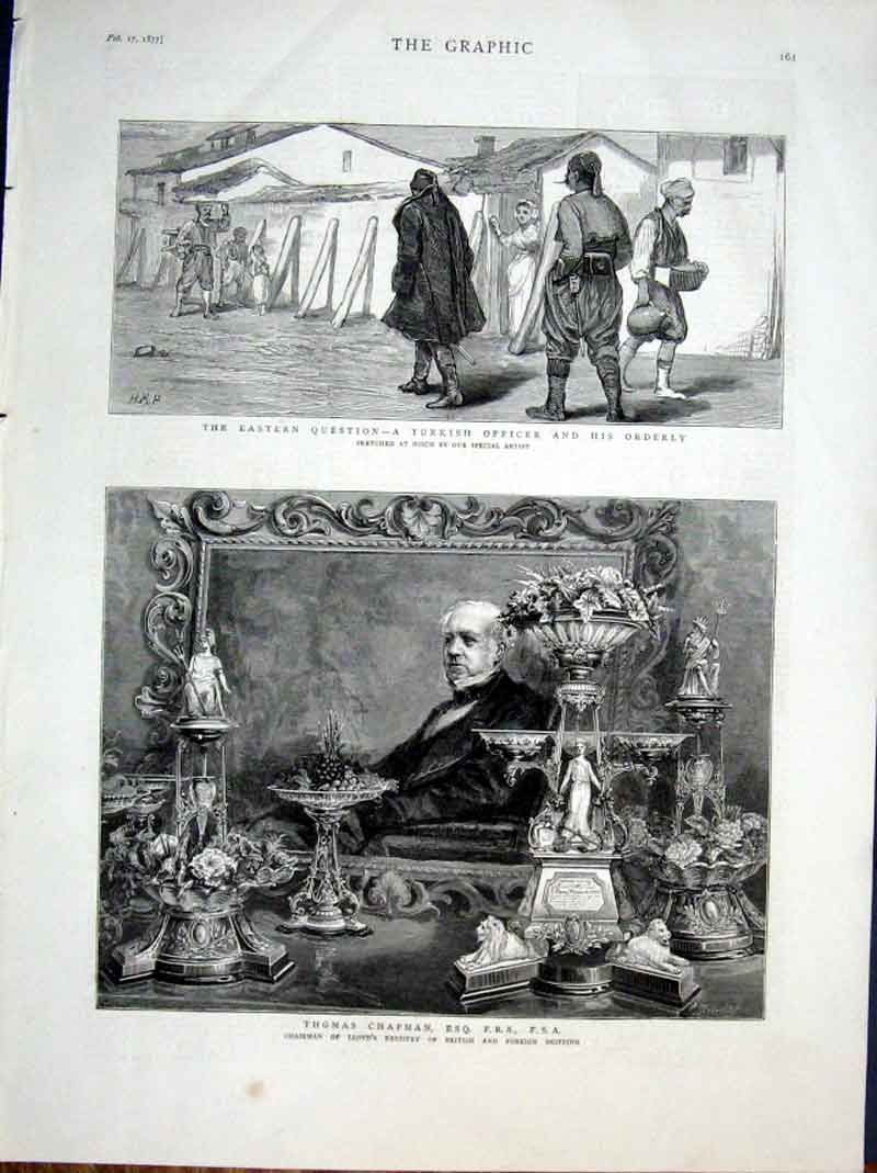 Original Old Antique Print Turkish Officer Thomas Chapman 1877 19th