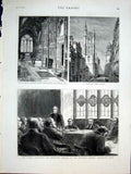 Old Antique Print Priory Church Christchurch Werburgh Tower Bristol 1877 19th