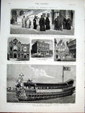 Original Old Antique Print Venice 1877 State Barge Wedded Adriatic Victorian