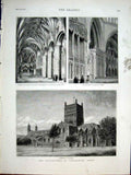 Original Old Antique Print Restoration Tewskesbury Abbey 1877 19th