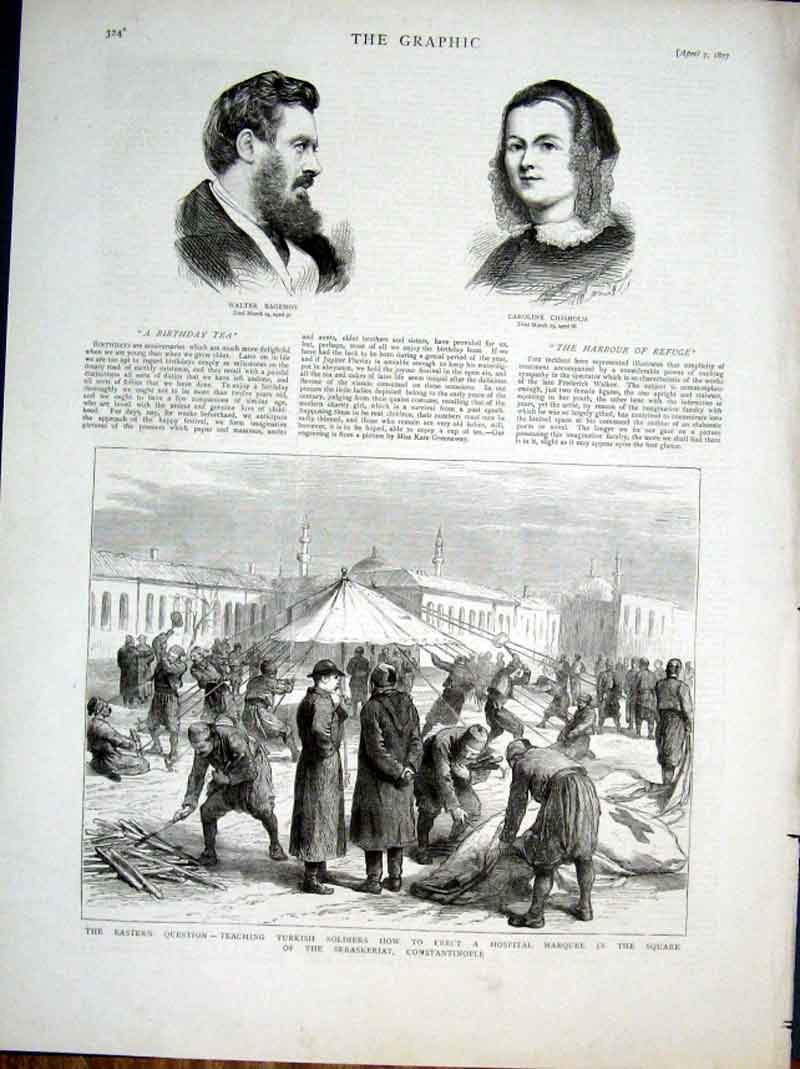 Original Old Antique Print Turkish Siers Erect Hospital Marquee Constantinople