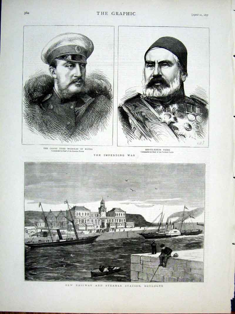 Old Antique Print Boulougn Grand Duke Nicholas Russia Ard Ul Kerim Pasha