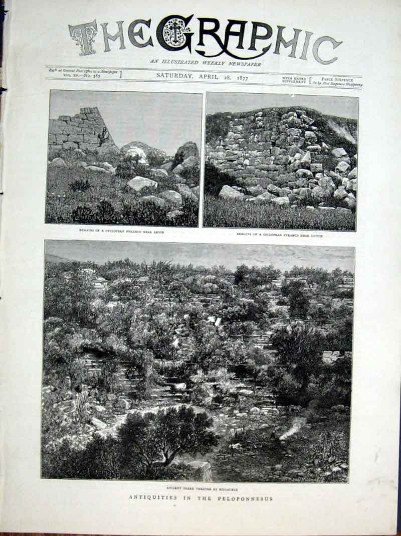 Original Old Antique Print Antiquities In The Peloponnesus 1877 Greece Victorian