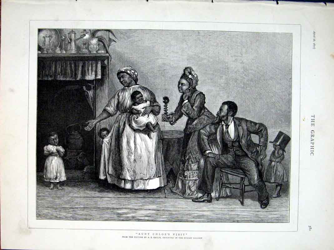 Original Old Antique Print Aunt Chloe'S Visit By Emslie Fien Art 1877 Victorian