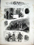 Original Old Antique Print Flying Sketches At The Theatre 1877 Londo Victorian