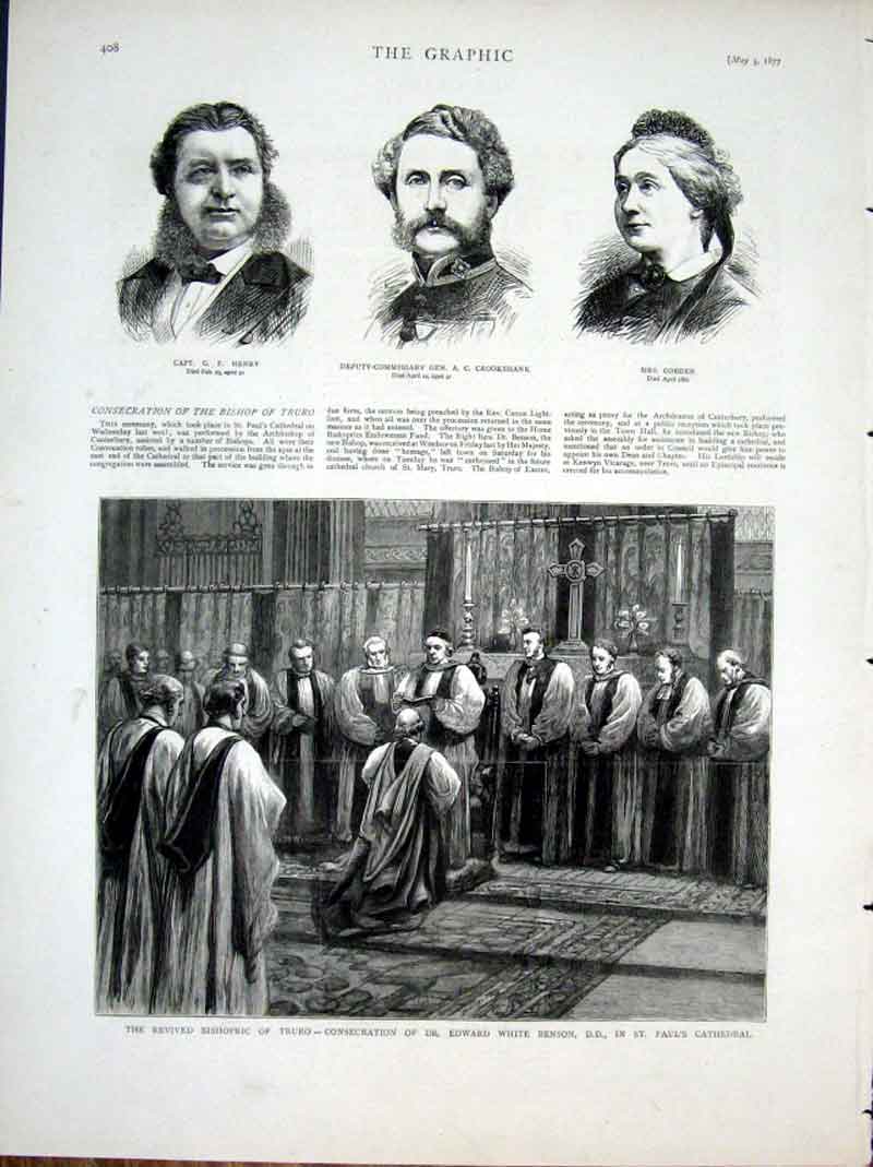 Original Old Antique Print Revived Bishopric Turo Henry CrtookshankCobden