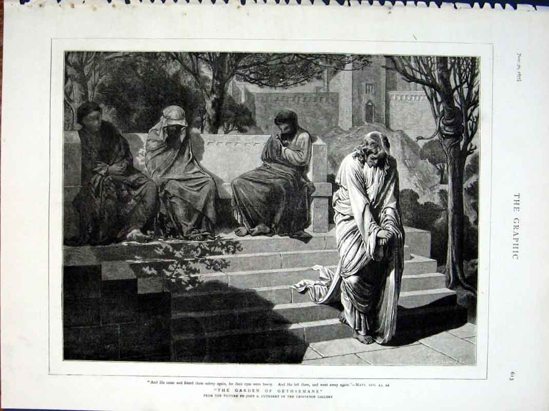 Original Old Antique Print Garden Gethsemane By Cuthbert 1877 Fine Ar Victorian