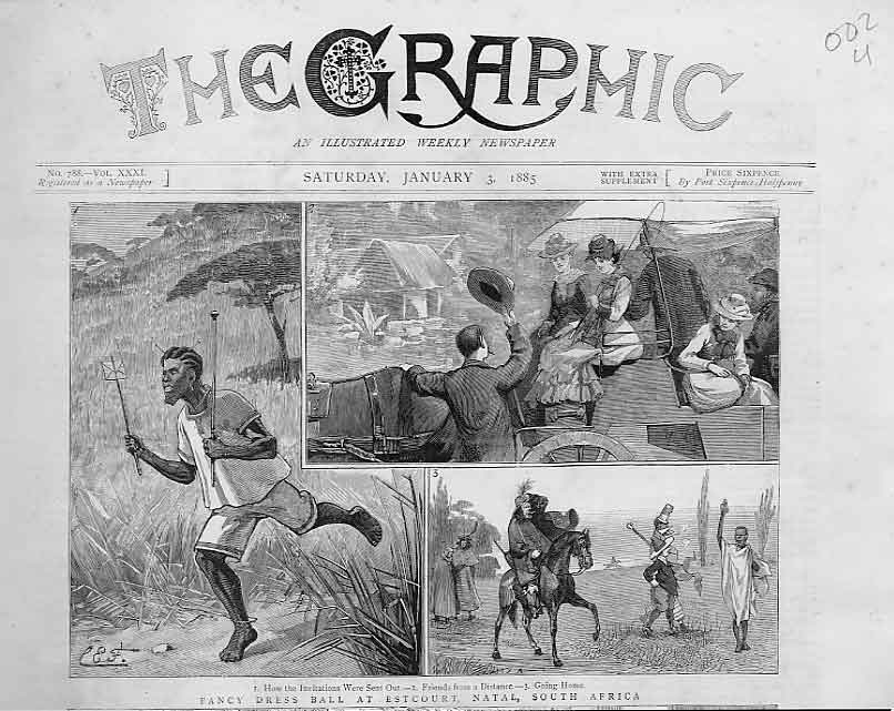Original Old Antique Print Fancy Dress Ball At Escourt Natal S Africa 1885 19th