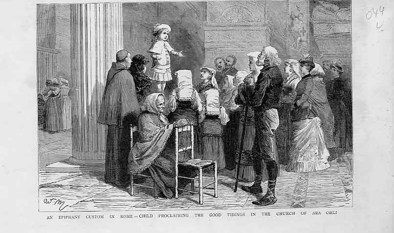 Old Antique Print An Epiphany Custom Rome Child Proclaiming Good Tidings