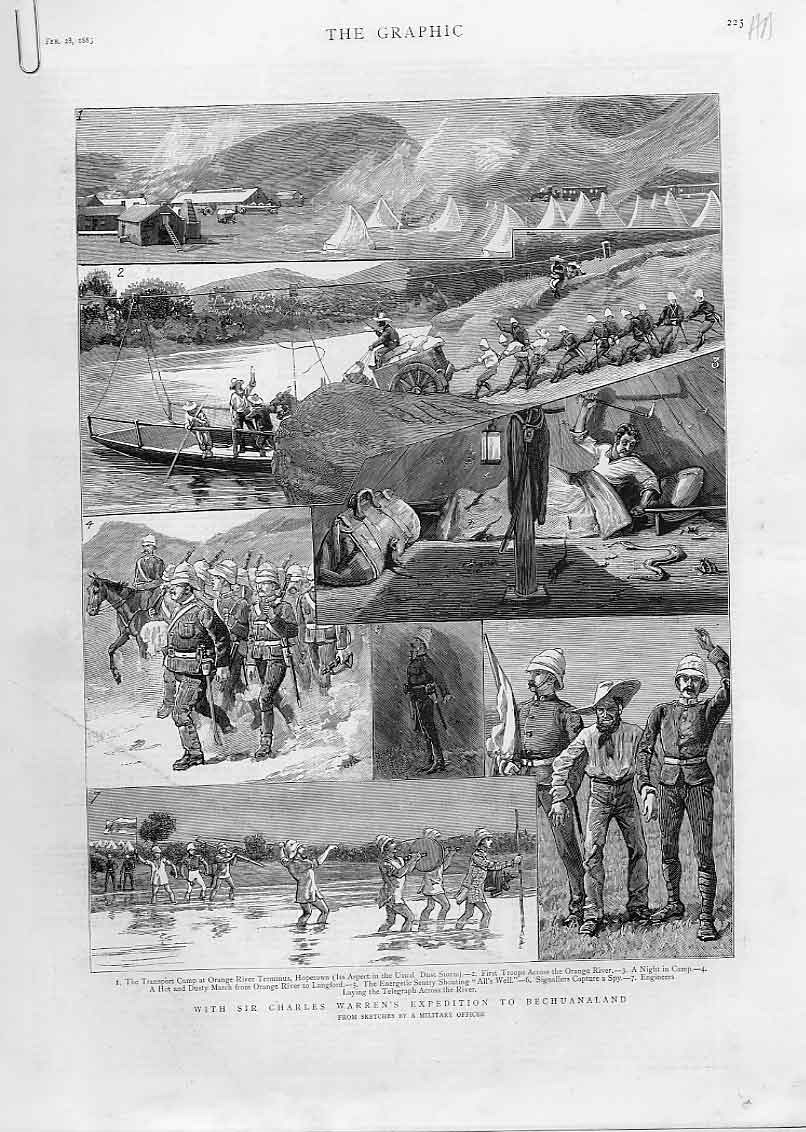 Old Antique Print Charles Warren To Bechuanaland & Grantully Castle Ship