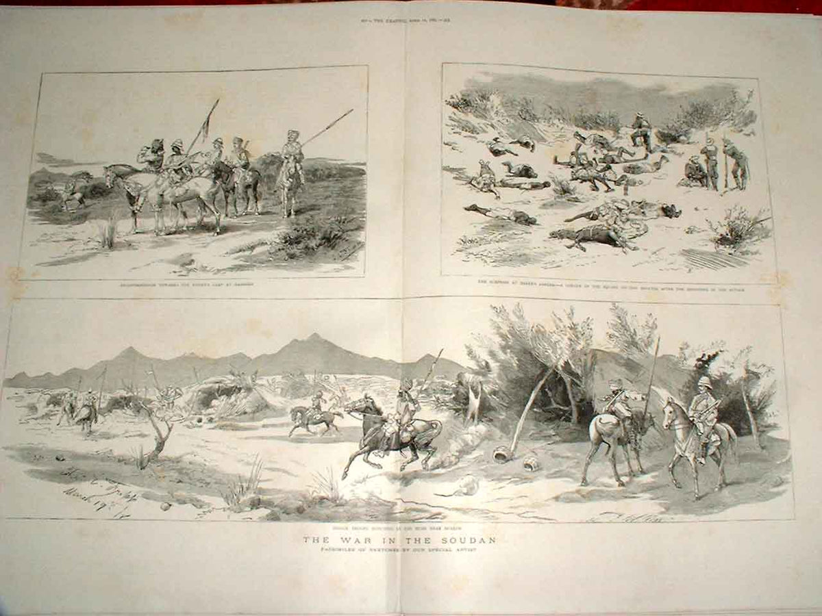 Original Old Antique Print Surprise Bakers Zereba 1885 Soudan War Victorian