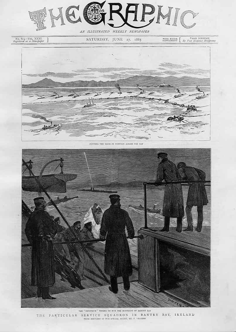 Old Antique Print Particular Service Squadron Bantry Bay Ireland 1885 Shi 19th