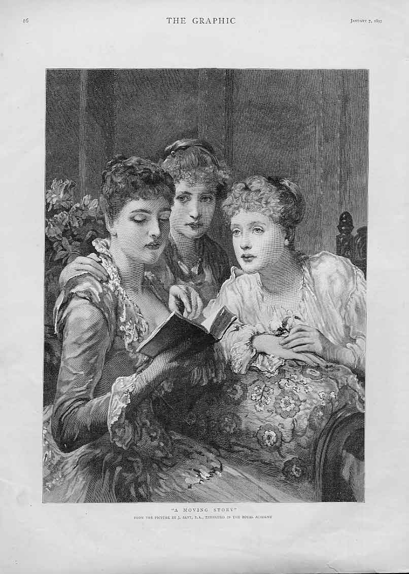 Original Old Antique Print A Moving Story Fine Art By J Sant 1893 19th