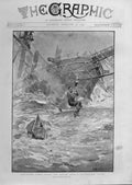 Original Old Antique Print Saving Sailors From Ship Wrecked Vessel Fine Art 1893