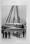 Original Old Antique Print Changing Guns Battle Ship Hoisting Out 67 Ton Gun