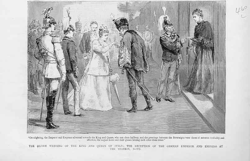 Old Antique Print King Quuen Italy Greet German Emperor Rome Station 1893 19th