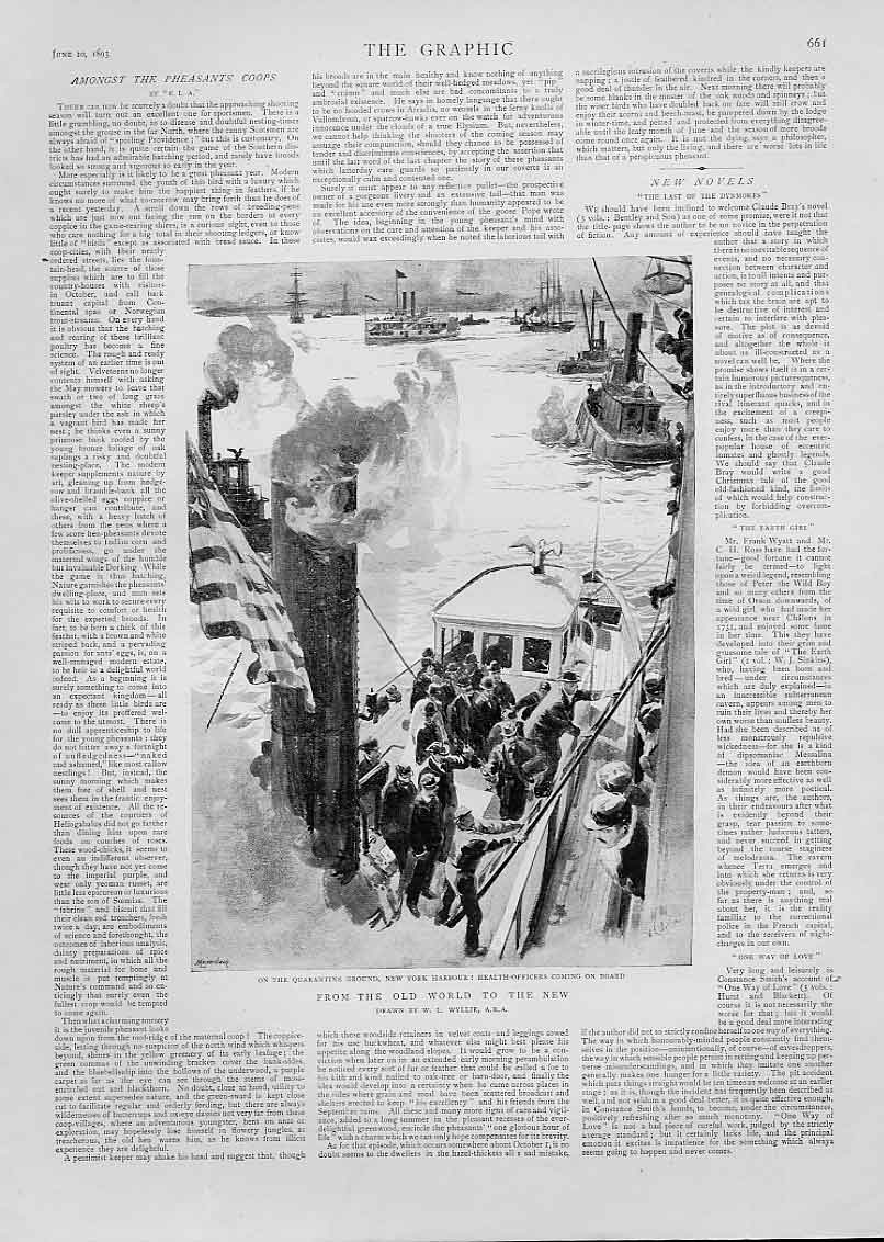 Original Old Antique Print Health Oficers Board Ship New York Harbour 1893 19th