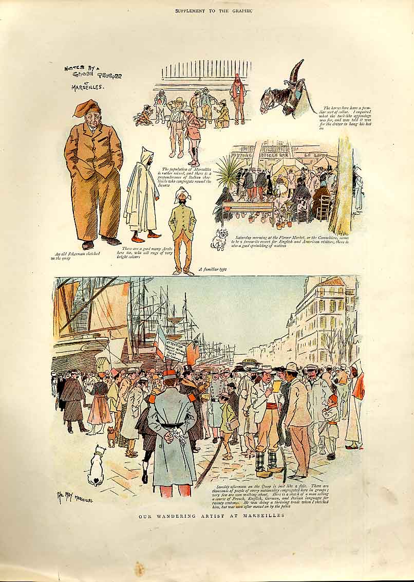 Original Old Antique Print Wandering Artist At Marseilles France 1893 Victorian