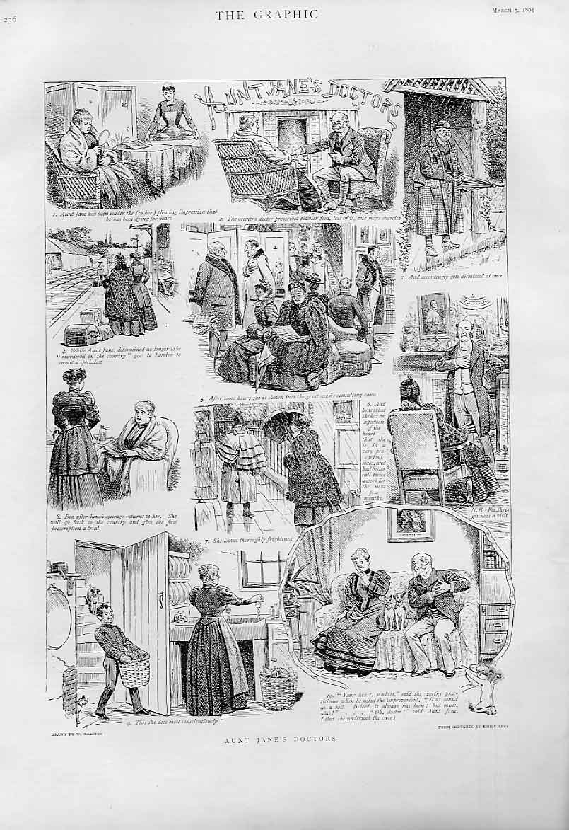 Original Old Antique Print Aunt Janes Doctors 1894 19th Century