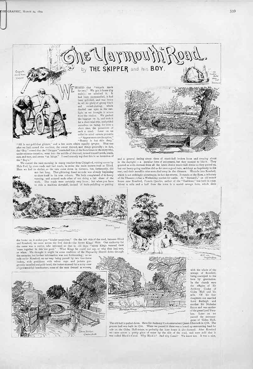 Original Old Antique Print The Yarmouth Road 1894 19th Century