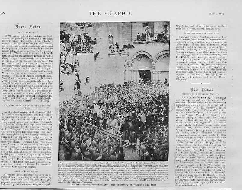 Original Old Antique Print Greek Easter At Jerusalem 1894 Washing The Feet 19th