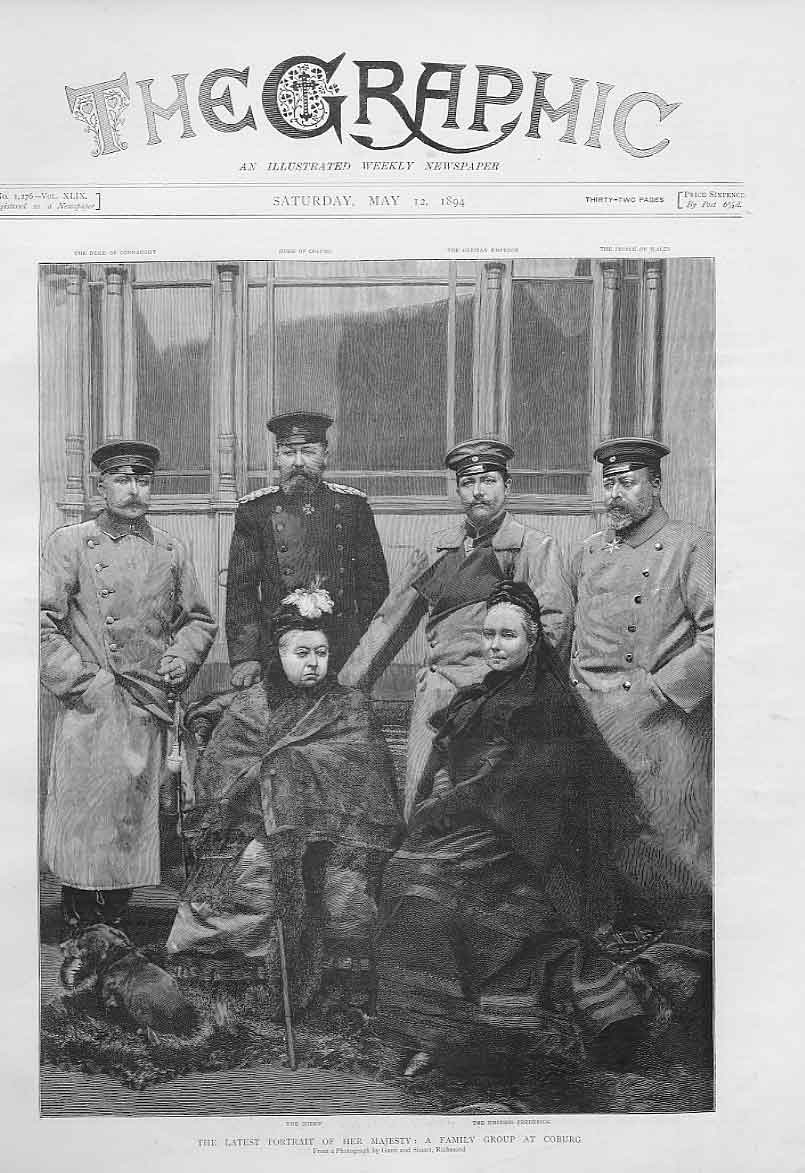 Original Old Antique Print Queen Victoria & Family Group At Coburg 1894 19th
