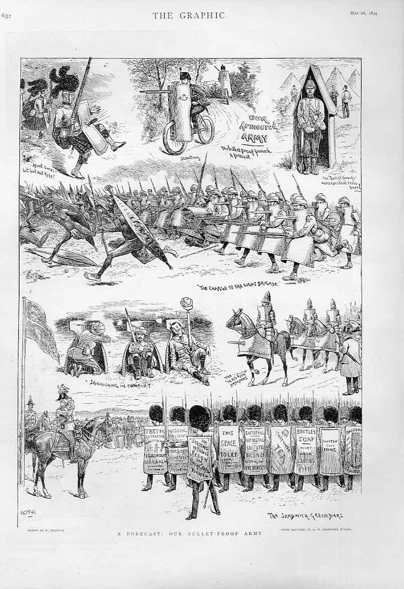 Original Old Antique Print Our Bullet ProArmy 1894 19th Century